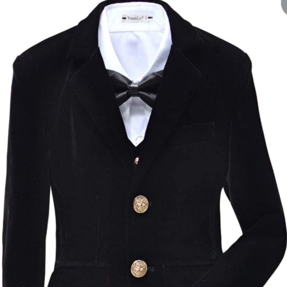 Suit For Kids Boy Formal Suit Velvet 5 Pieces Outfit Set Toddler Tuxedo Slim